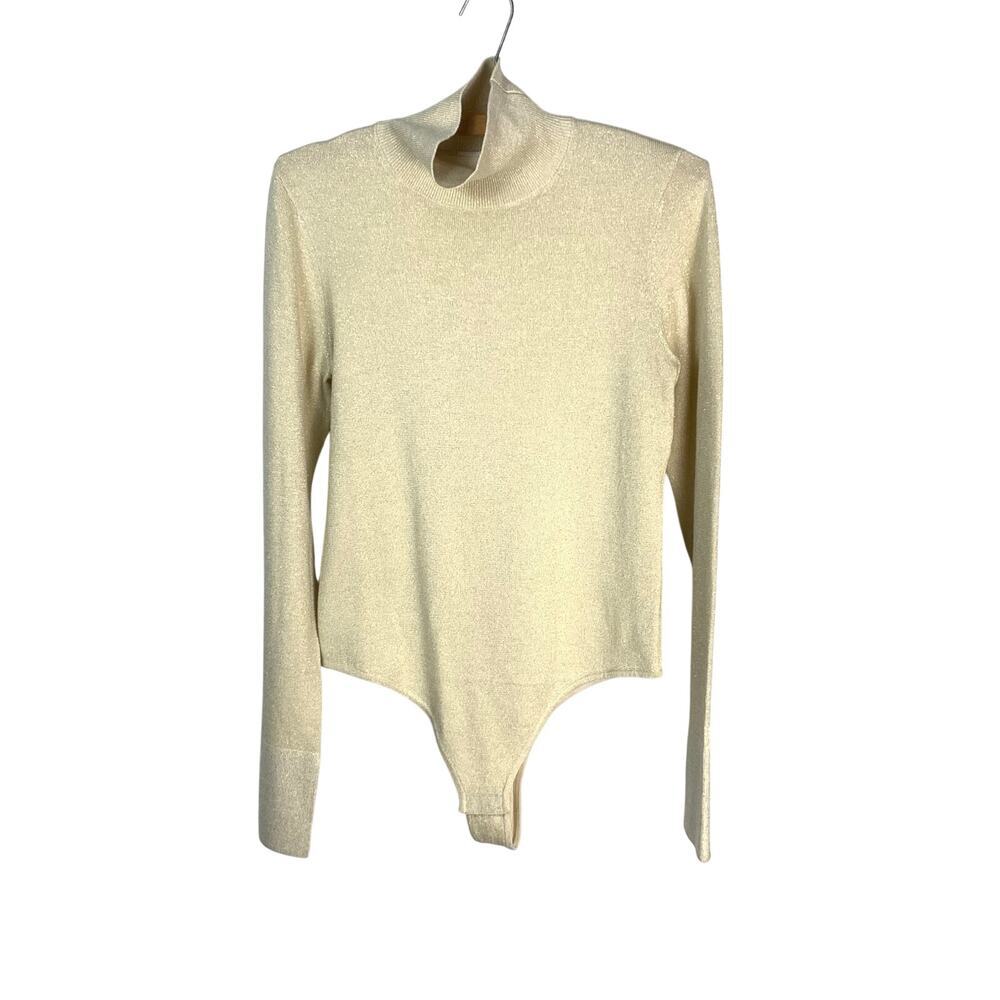 Athleta Alicia Keys Bodysuit Cream Shimmer XS Mock Neck